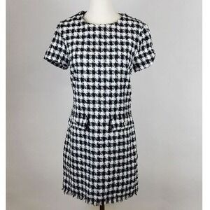 Bebop Tweed Dress Womens‎ Small Black/White Short Sleeve Bodycon Fringe Hemline